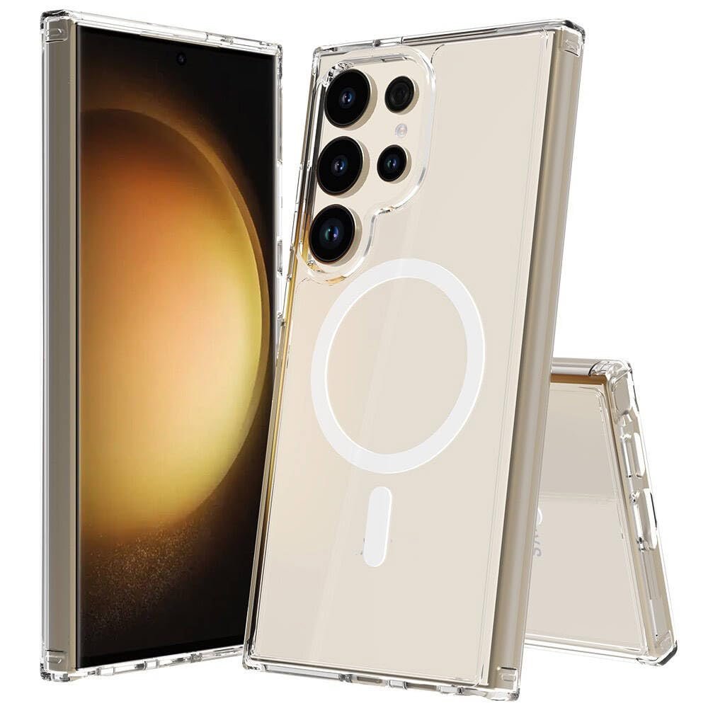 Zore Galaxy ile uyumlu S24 Ultra Kılıf M-safe Şarj Özellikli Şeffaf Sert PC Zore Embos Kapak Renksiz