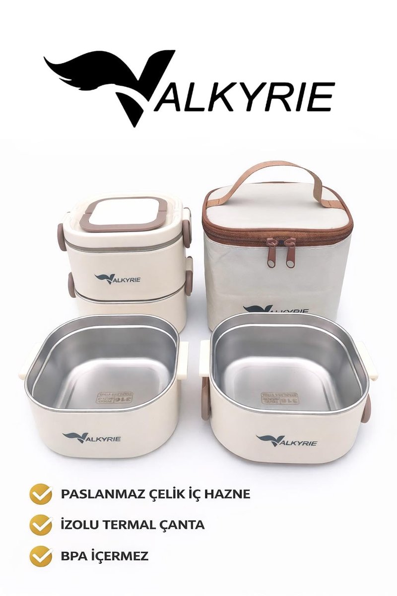 Valkyrie 1300 ML 2 Katlı Paslanmaz Çelik Yemek Kabı – Termal Taşıma Çantalı, Sızdırmaz, BPA İçermez