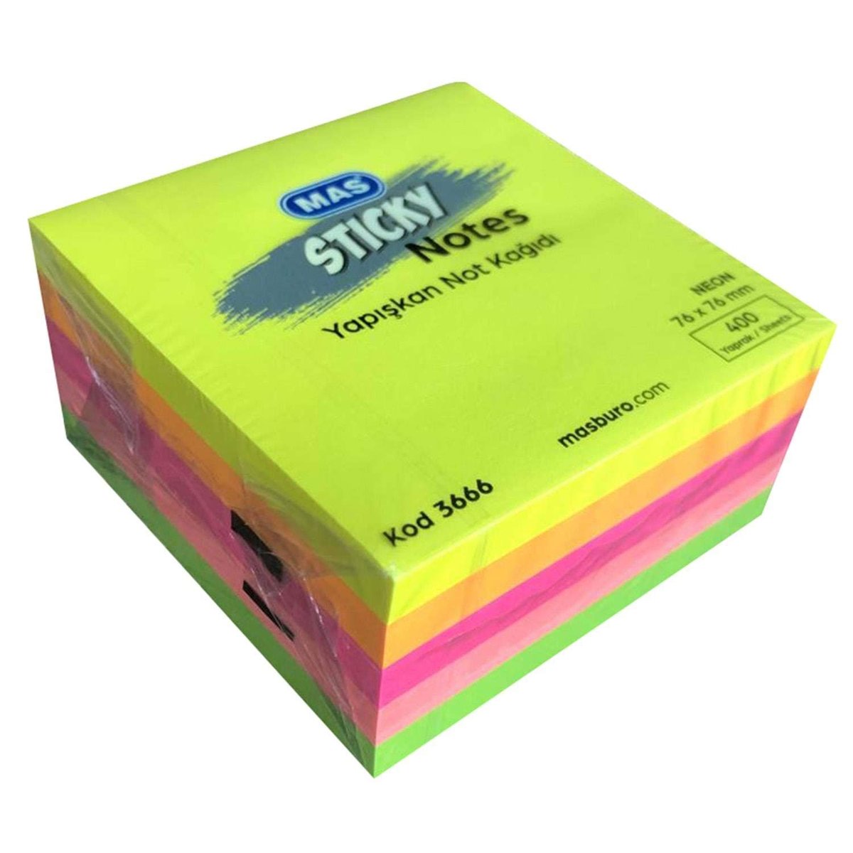 MAS 130000366600 yapışkanlı not kağıdı, sarı, turuncu, açık pembe, koyu pembe, yeşil