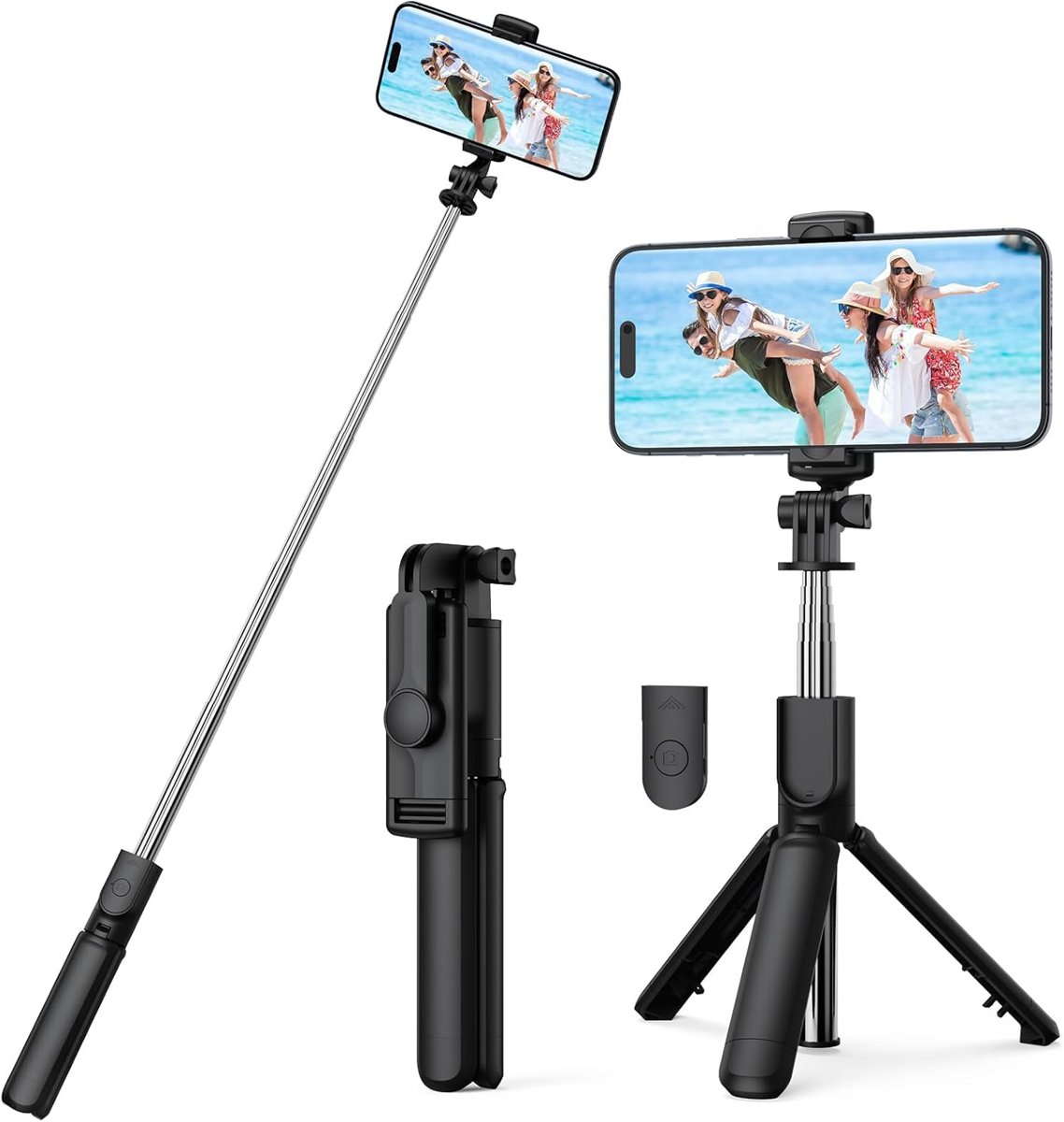 Selfie Çubuğu Tripod – 3’ü 1 Arada Bluetooth Uzaktan Kumandalı Telefon Tutucu, 360° Döner Başlık, iO