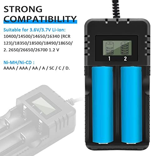 Gbformat Akü Şarj Cihazı LCD Ekran Lityum İyon Pil Şarj Cihazı Akıllı Hızlı Şarj 2 Yuvalı Kafa Çok Sayıda 3,7 V 26650/18650/14500/16340 Lityum İyon Piller ile Uyumlu (Small)
