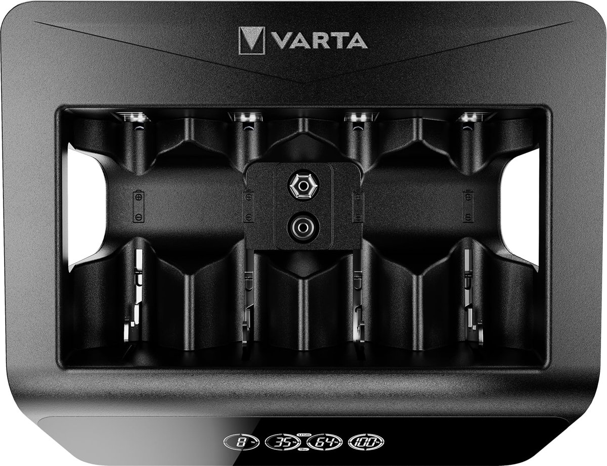 VARTA Akü şarj cihazı, şarj edilebilir AA/AAA/C/D/9V ve USB cihazlar için, LCD Universal Charger+, tek yuvalı şarj, donanımsız, siyah