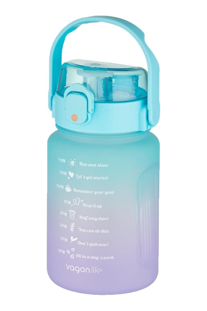 Vagonlife 1000 ml Pipetli/Pipetsiz Kullanım Çift Renk SoftTouch Motivasyon Matarası Sticker Hediyeli