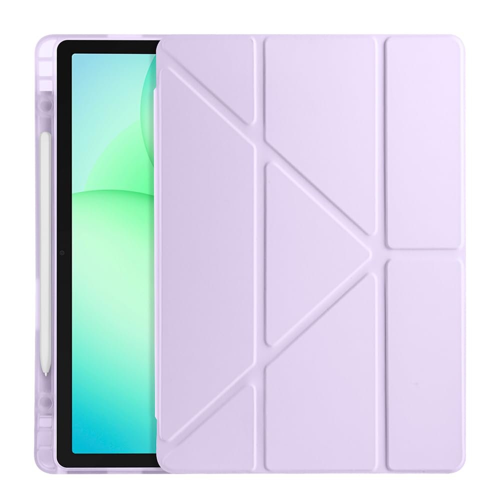 Elfia Samsung Galaxy Tab A11 Plus SM-X230 X236 X238 ile Uyumlu Kılıf Silikon Yumuşak 4 Farklı Stand Olabilen Kalem Bölmeli Kapaklı Tablet Kılıfı Lila