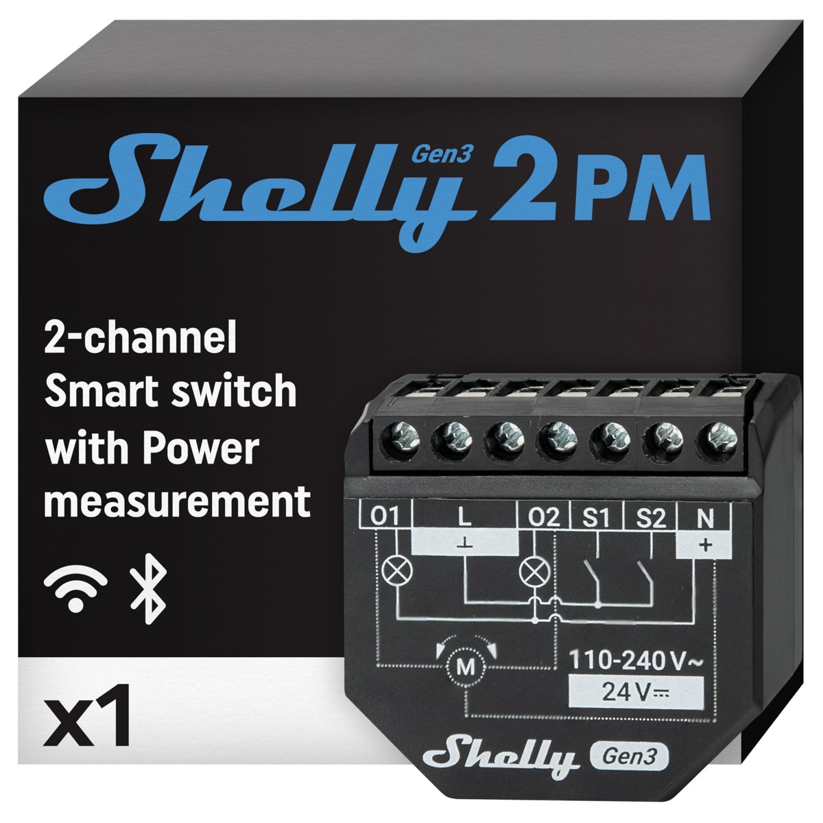 Shelly Plus 2PM Gen3 | Wi-Fi ve Bluetooth 2 Kanallı Akıllı Röle Şalteri | Elektrik Tüketimi Ölçümlü
