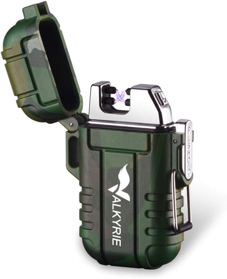 Valkyrie Su Geçirmez Şarjlı USB Çakmak Çift Ark Gazsız Plazma Elektrikli Alevsiz Çakmak Yeşil