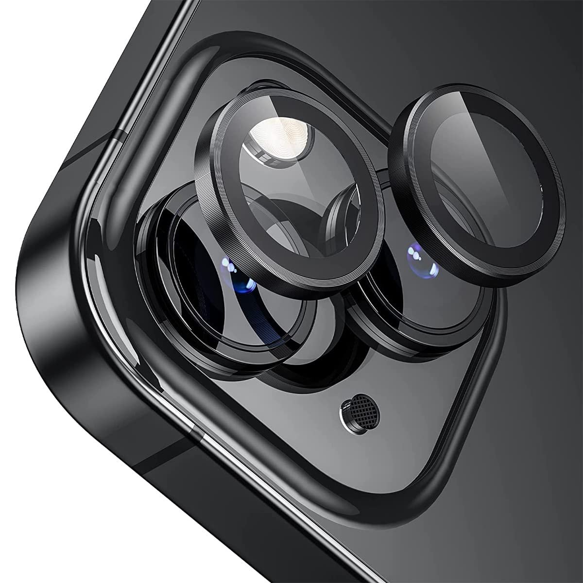 BUFF LABS iPhone 14/14 Plus Screen Protector 9H Safir Cam Kamera Metal Lens Koruyucu (Siyah)