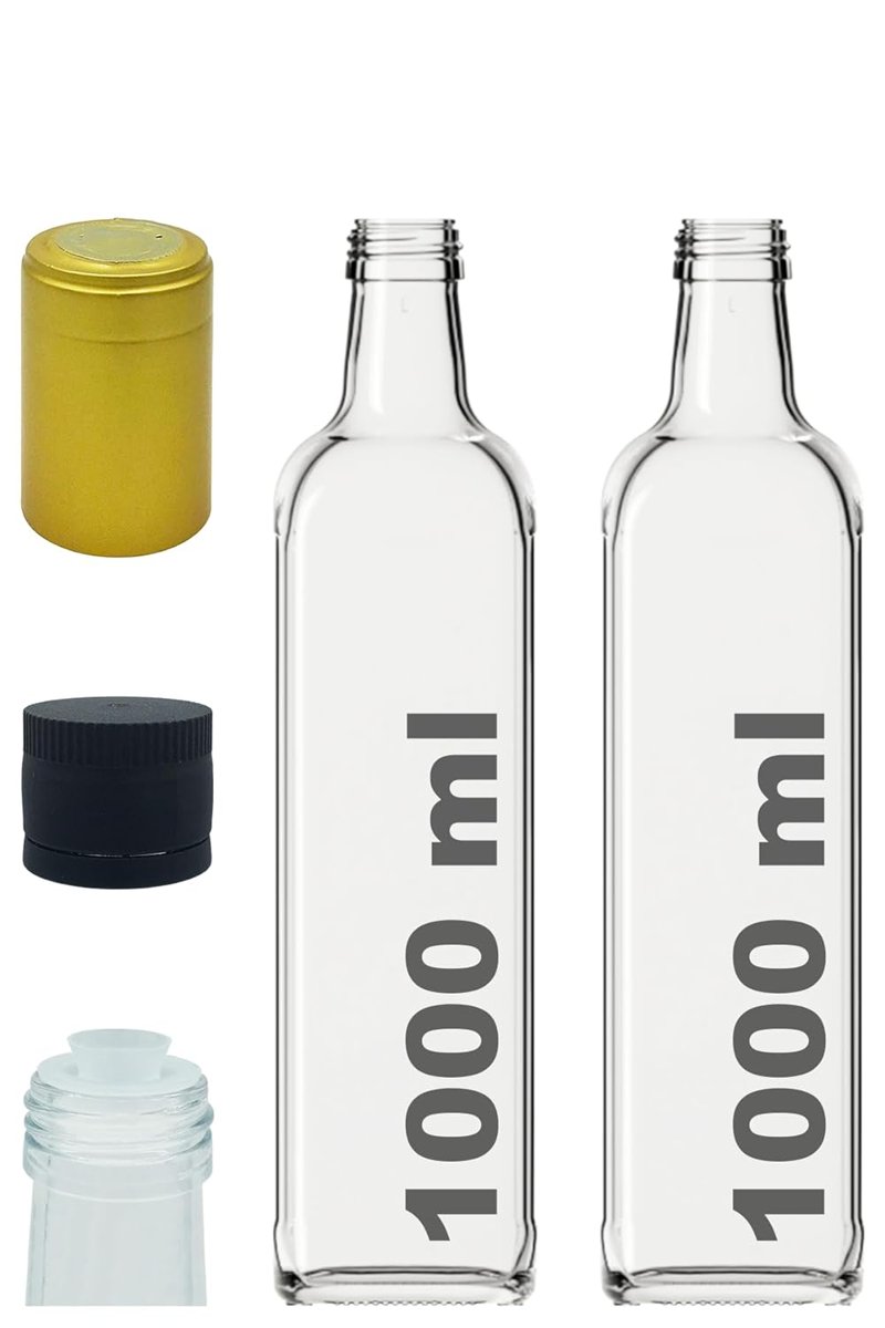 Afracam 1000 ml Şeffaf Maraska Yağdanlık Kapaklı Ve Kapüşonlu 1000 Cc Köşeli Cam Şişe 2 Adet