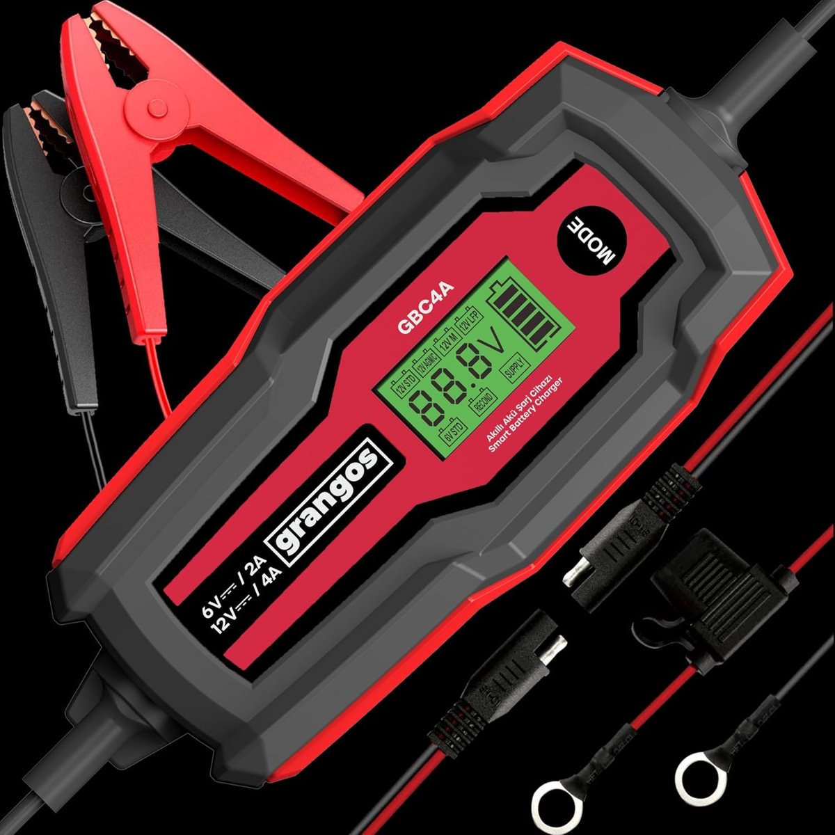 Grangos GBC4A 6V / 12V 120 AH Akıllı Dijital Akü Şarj/Akü Bakım/Desülfatör ve Power Supply, otomobil/motosiklet dahil