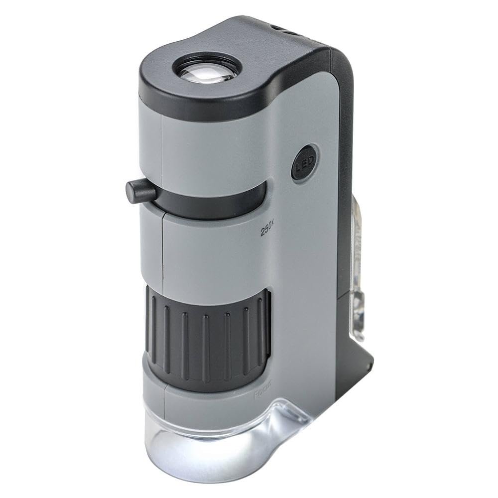 Carson MP-250 MicroFlip 100-250x LED Işıklı Cep Mikroskobu Akıllı Telefon Digiscoping Adaptör Klipsli, Gri