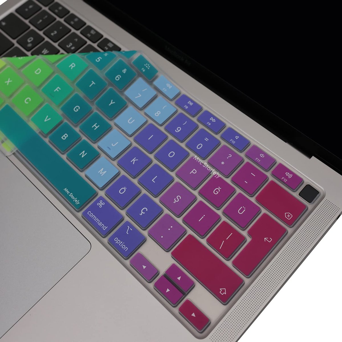 McStorey Türkçe Q Klavye Koruyucu MacBook Air 13 A2179 A2337 M1 Uyumlu | UK ISO Ters L Enter | Ultra İnce Silikon Keyboard Cover Pembe Yeşil