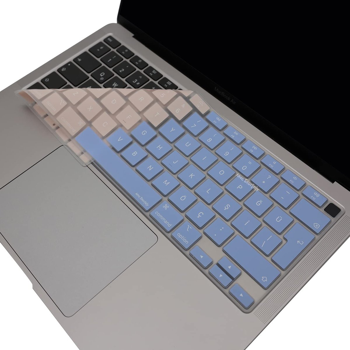 McStorey Türkçe Q Klavye Koruyucu MacBook Air 13 A1932 A2179 A2337 M1 Uyumlu | UK ISO Ters L Enter | Ultra İnce Silikon Keyboard Cover Mavi Pembe