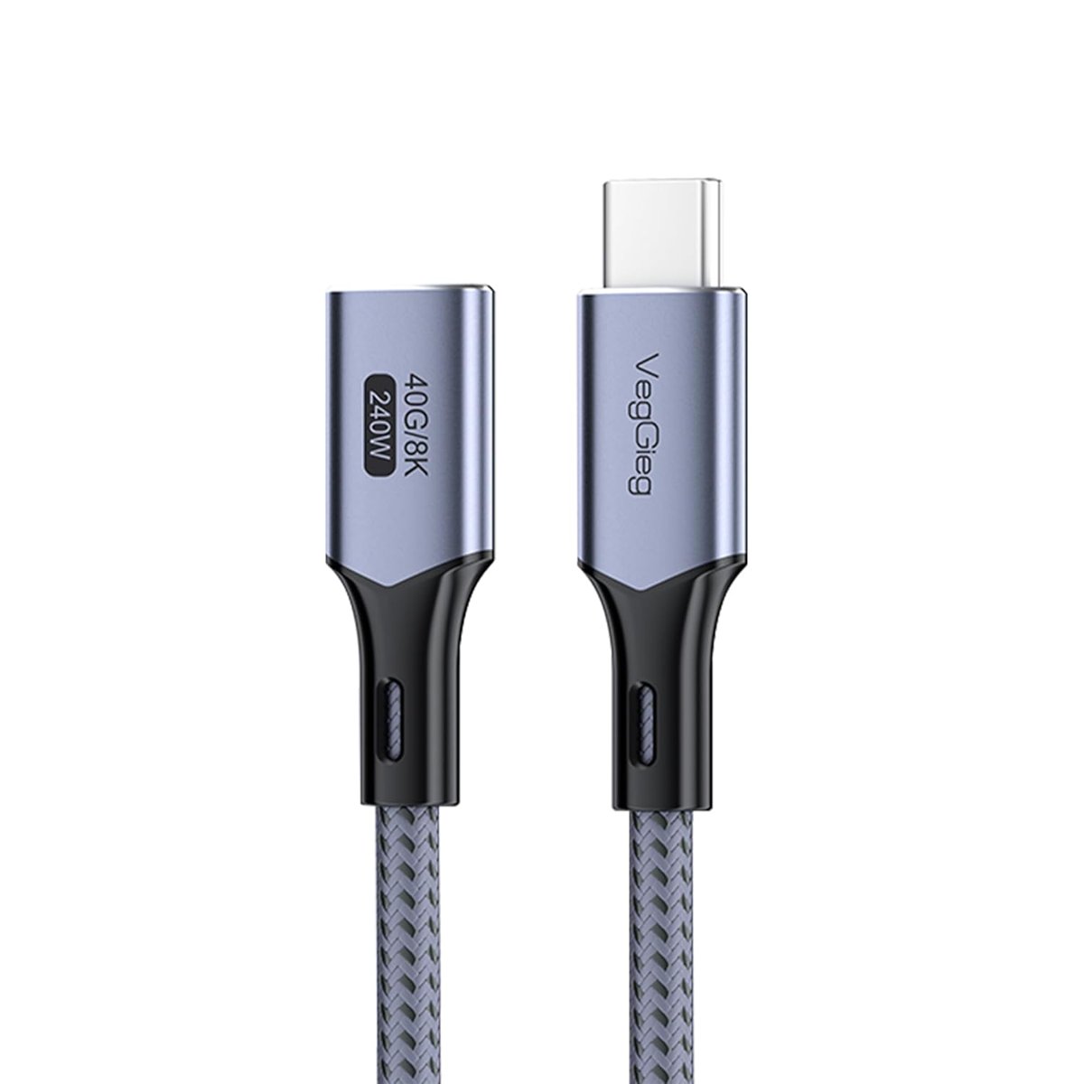 Veggieg USB 4.0 E-Mark 240W 40Gbps Thunderbolt 4 8K 60Hz Type-C Uzatma Kablosu 1 Metre