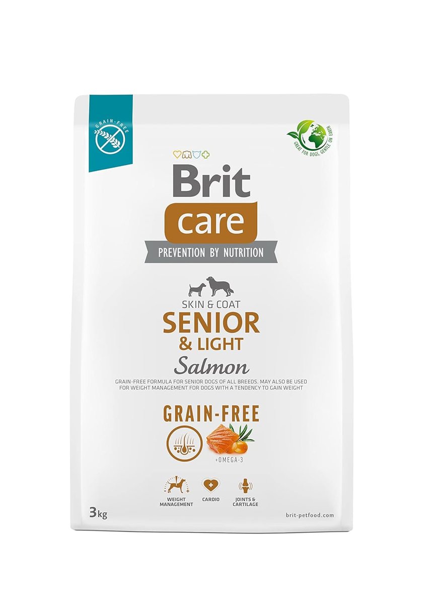 Brit Care Senior & Light, Kilo Kontrolü Ve Deri - Tüy Hassasiyeti Olan Yaşlı Köpekler İçin, Tahılsız, Somon Balıklı Kuru Mama, 3 kg