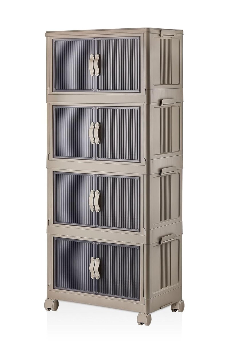 Evle Katlanabilir Modüler Dolap 4 lü 54 cm x 31,7 cm x 127 cm (Kahverengi)