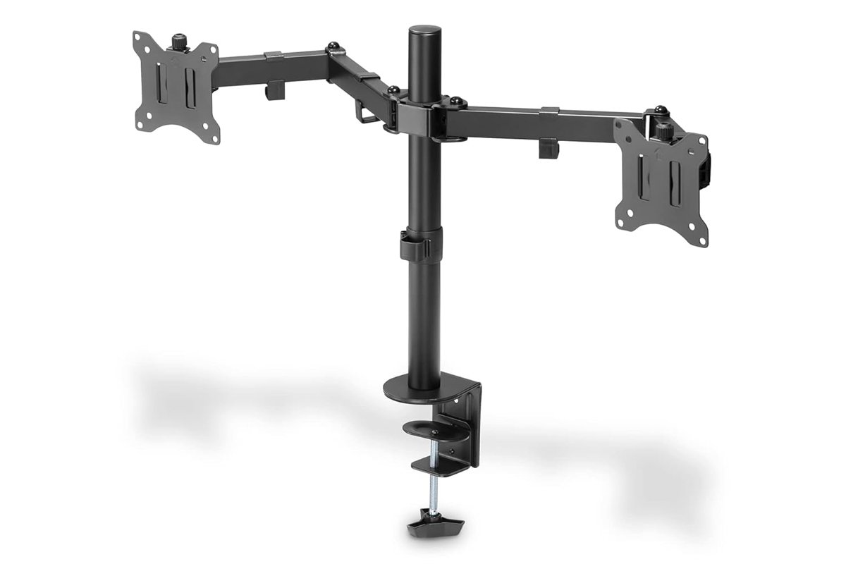DIGITUS Monitör Tutucusu - Masa Kelepçesi - 2 Monitör - 32 İnçe Kadar - 3X 8 kg'a Kadar - VESA 75x75, 100x100 - Siyah