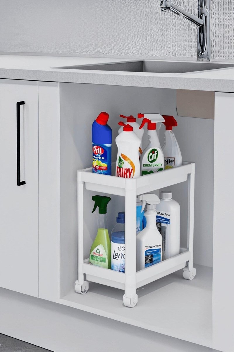 Sas Haus Flex Elite Pro 2 Katlı Beyaz Tekerlekli Çok Amaçlı Banyo  Mutfak Düzenleyici Raf - Evye Al