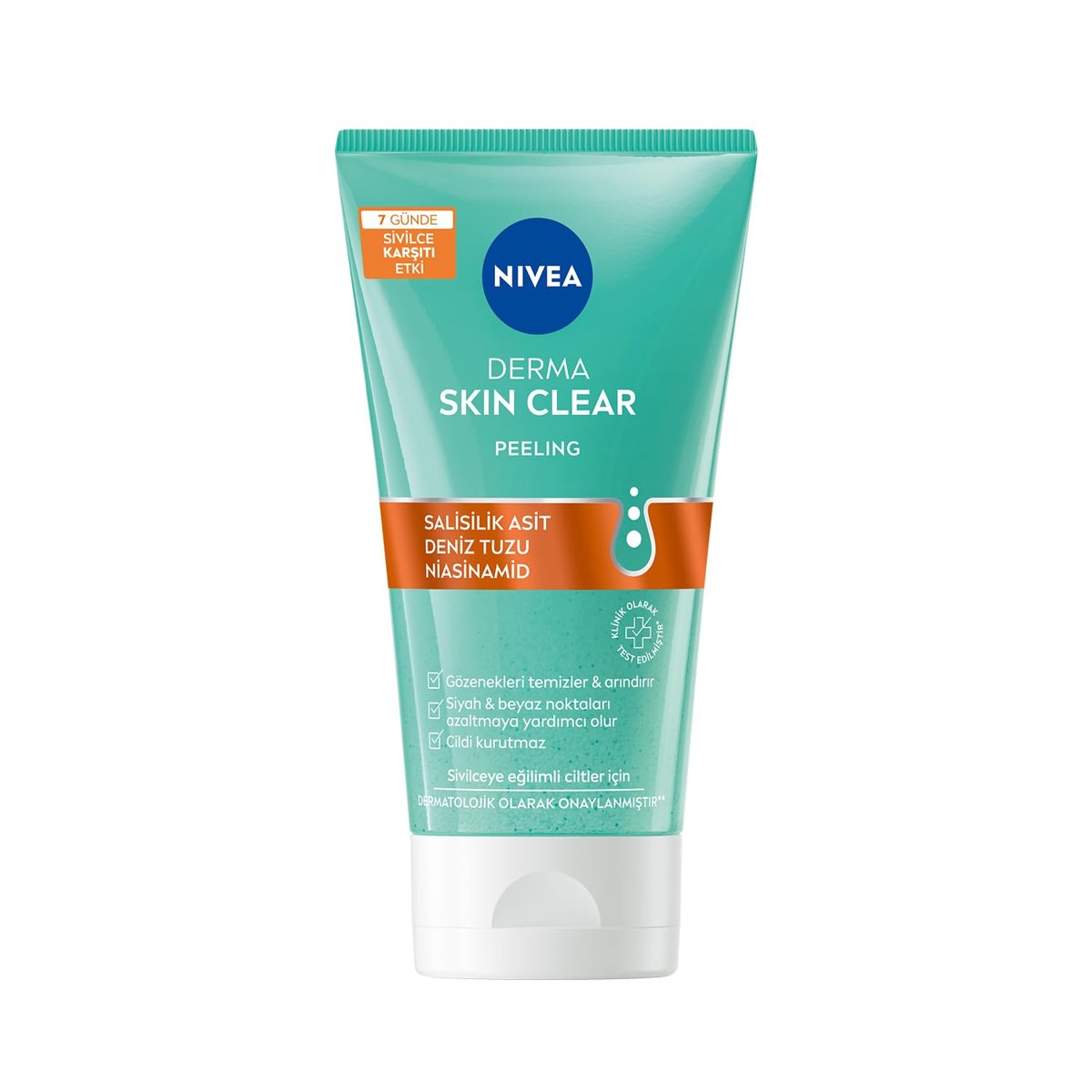 NIVEA Derma Skin Clear Sivilce Karşıtı Yüz Temizleyici Peeling 150ml, Gözenek Arındırıcı,Siyah Nokta Azaltır,Salisilik Asit,Deniz Tuzu, Niasinamid