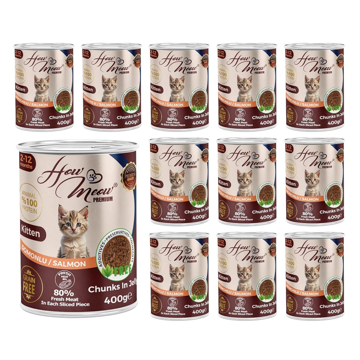 How Meow Yavru Kedi Somonlu ve Jöleli Konserve Mama 400 Gr x 12 adet