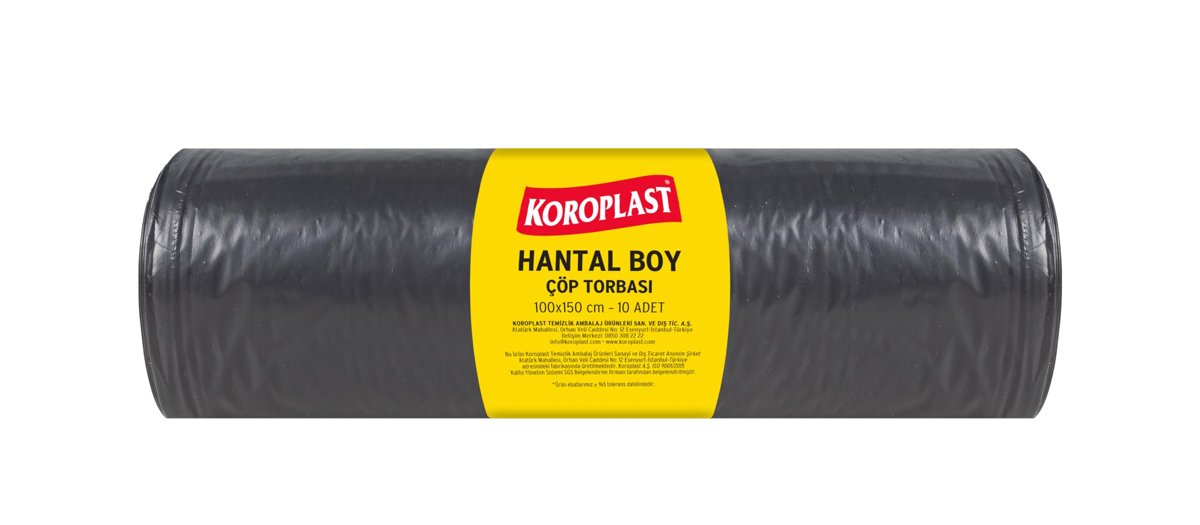 Koroplast Endüstriyel Hantal Boy Siyah Çöp Poşeti 10'lu 100x150 cm, Yırtılmaz & Sızdırmaz, Çift Katl