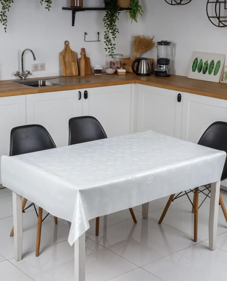 Beyazıt Tekstil Kolay Silinebilir Leke Tutmaz Astarlı Pvc Muşamba Masa Örtüsü Çiçekli Beyaz 140 x 14