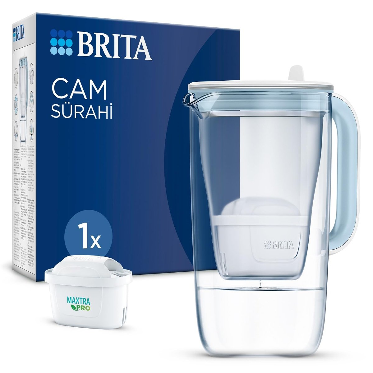 BRITA Cam Su Arıtma Sürahisi 1x MAXTRA PRO Pure Performance Filtreli - Açık Mavi (2,5L)