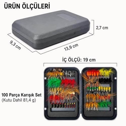 Valkyrie 100 Parça Yapay Sinek İğne Seti Fly Fishing Kutulu Alabalık Balıkçılık Tüylü Sahte Yem