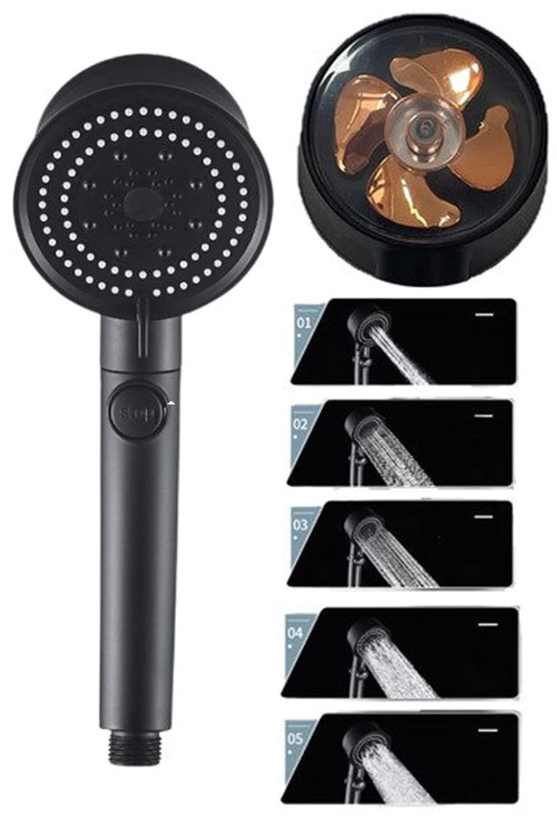 Mobee Siyah Turbo Fan Su Tasarruflu Yüksek Basınçlı Duş Başlığı
