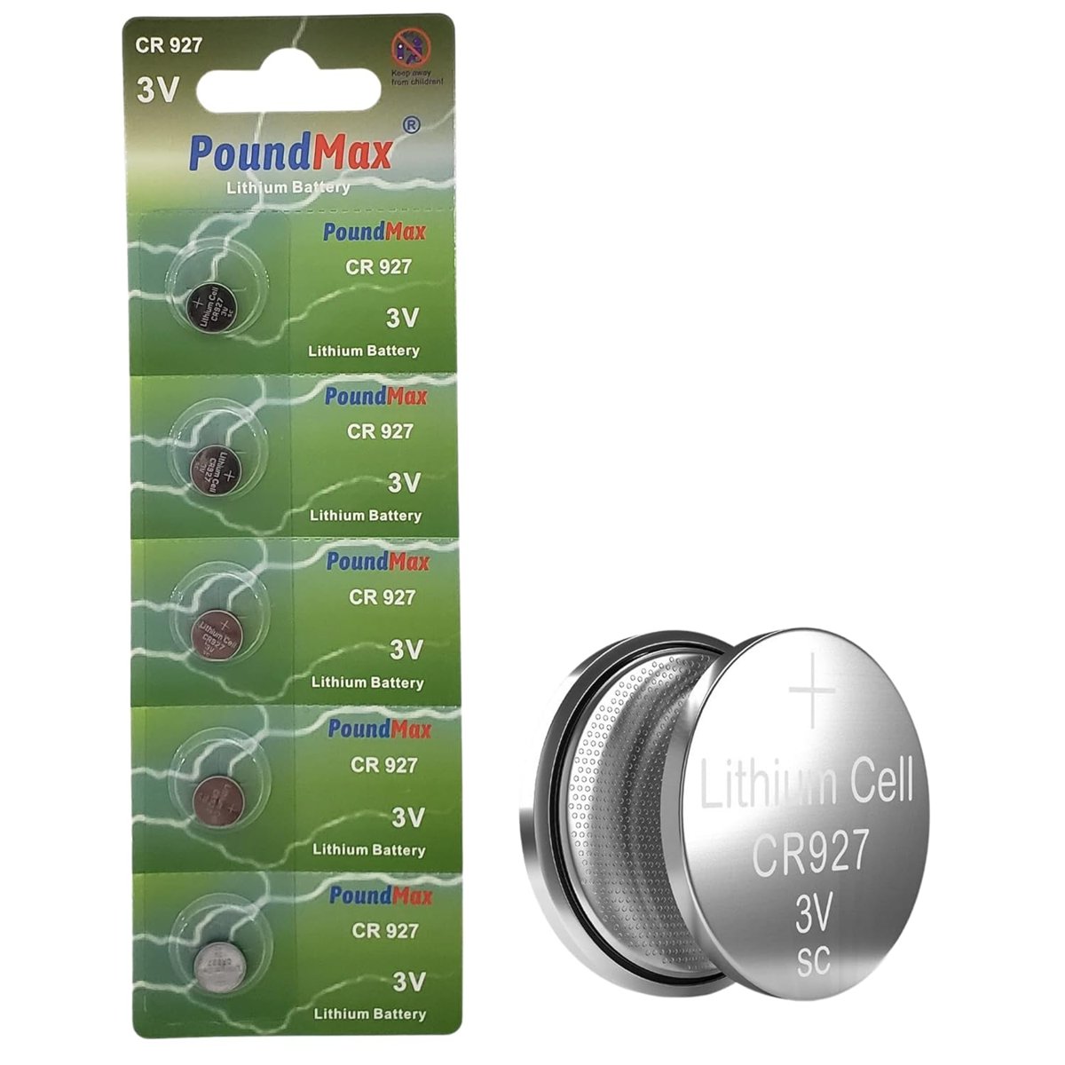 PoundMax lityum CR927 düğme piller, 3V | 1x 5-pack