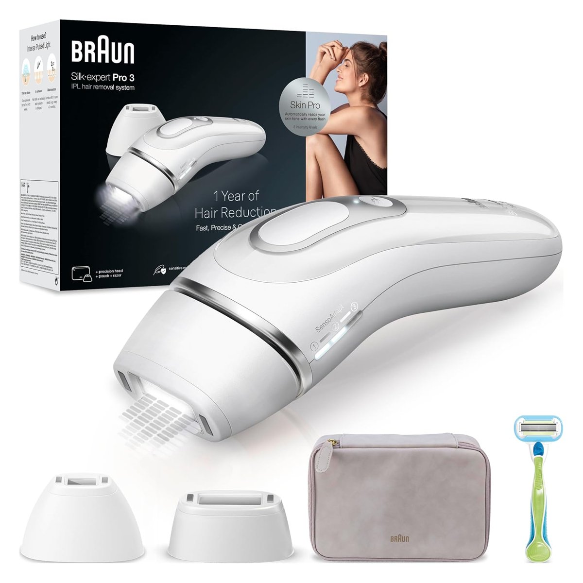 Braun IPL Silk·expert Pro 3, Evde Tüy Alma, Çanta, Venus Tıraş Makinesi, 2 Başlık ile, PL3132