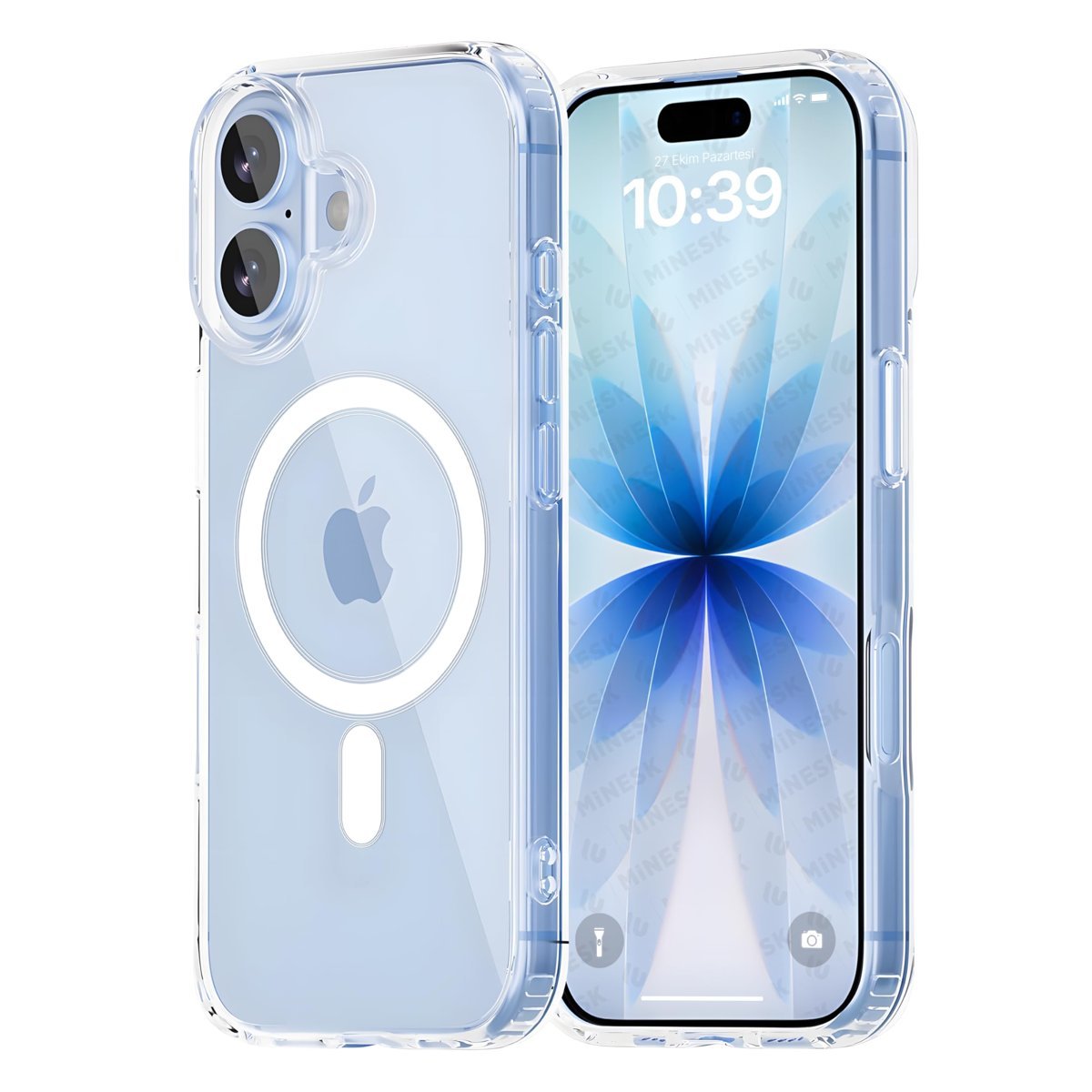 Minesk iPhone 17 için Magsafe ile Uyumlu Şeffaf Kılıf Kristal Berraklığında Materyal Polikarbonat Arka Kısım ve Silikon Kenarlar Wireless Kablosuz Şarj Destekli Kılıf Kapak (17)