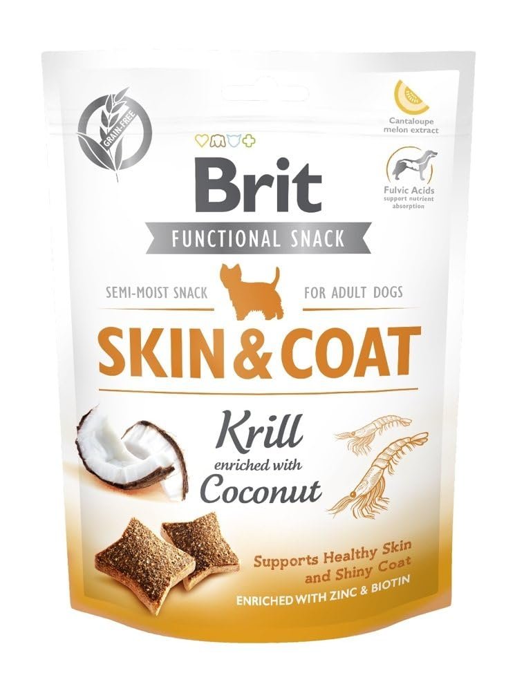 Brit Care Functional Snack, Parlak Tüyler Ve Sağlık Cilt İçin, Tahılsız, Kril Ve Hindistan Cevizli, Fonksiyonel Yetişkin Köpek Ödülü, 150 g