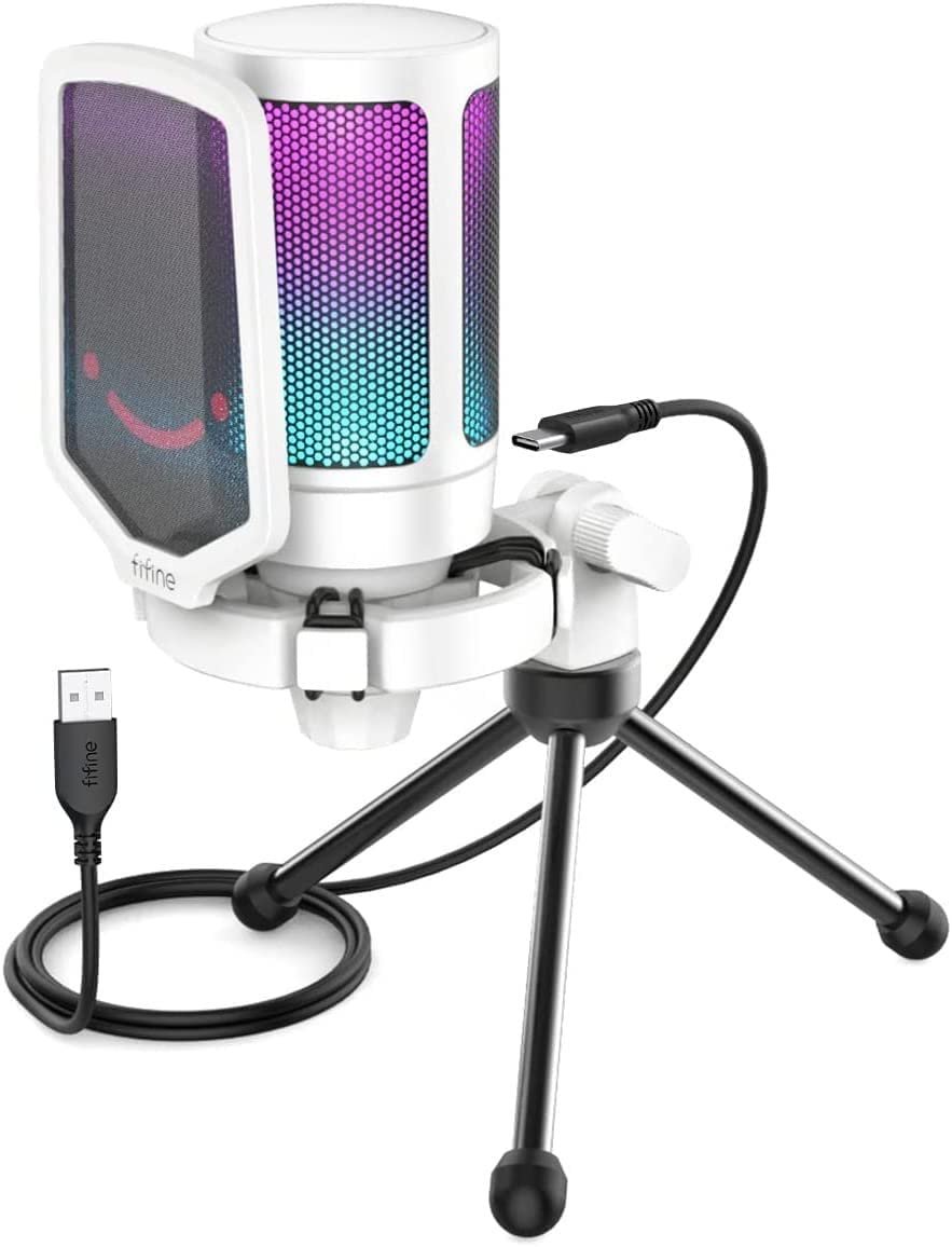 Fifine Ampligame A6V Yayıncı - Oyuncu - Gamer - Podcast - Youtuber RGB USB Mikrofon (Beyaz)