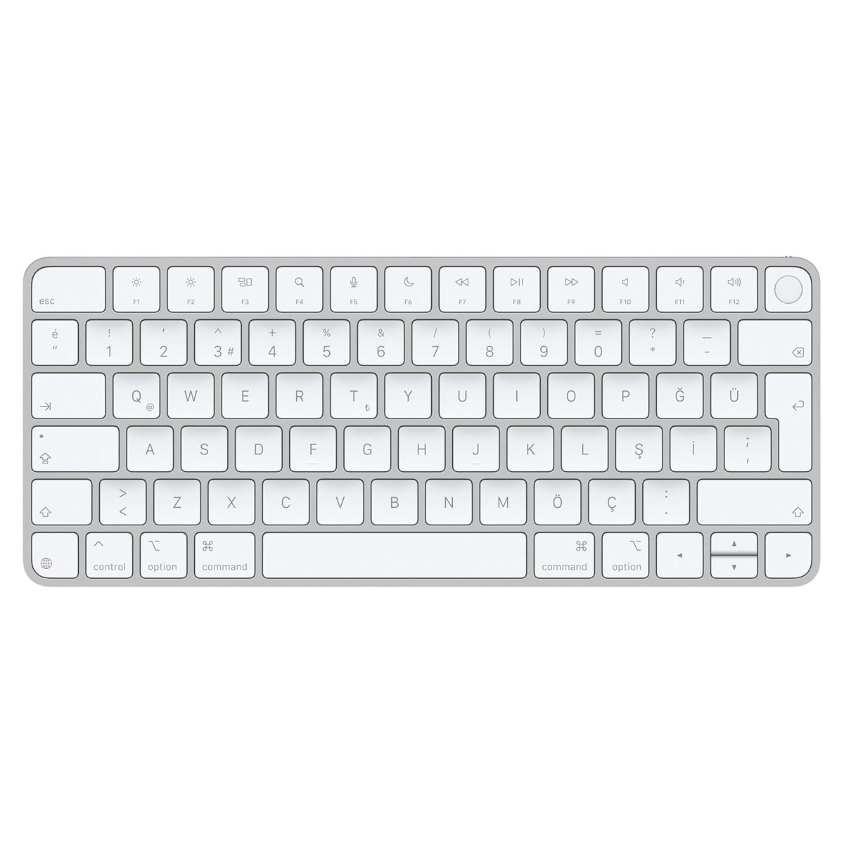 Apple Touch ID özellikli Magic Keyboard: Bluetooth, şarj edilebilir. Apple çipe sahip Mac bilgisayarlarla çalışır; Türkçe Q Klavye, Beyaz Tuşlar (USB-C)