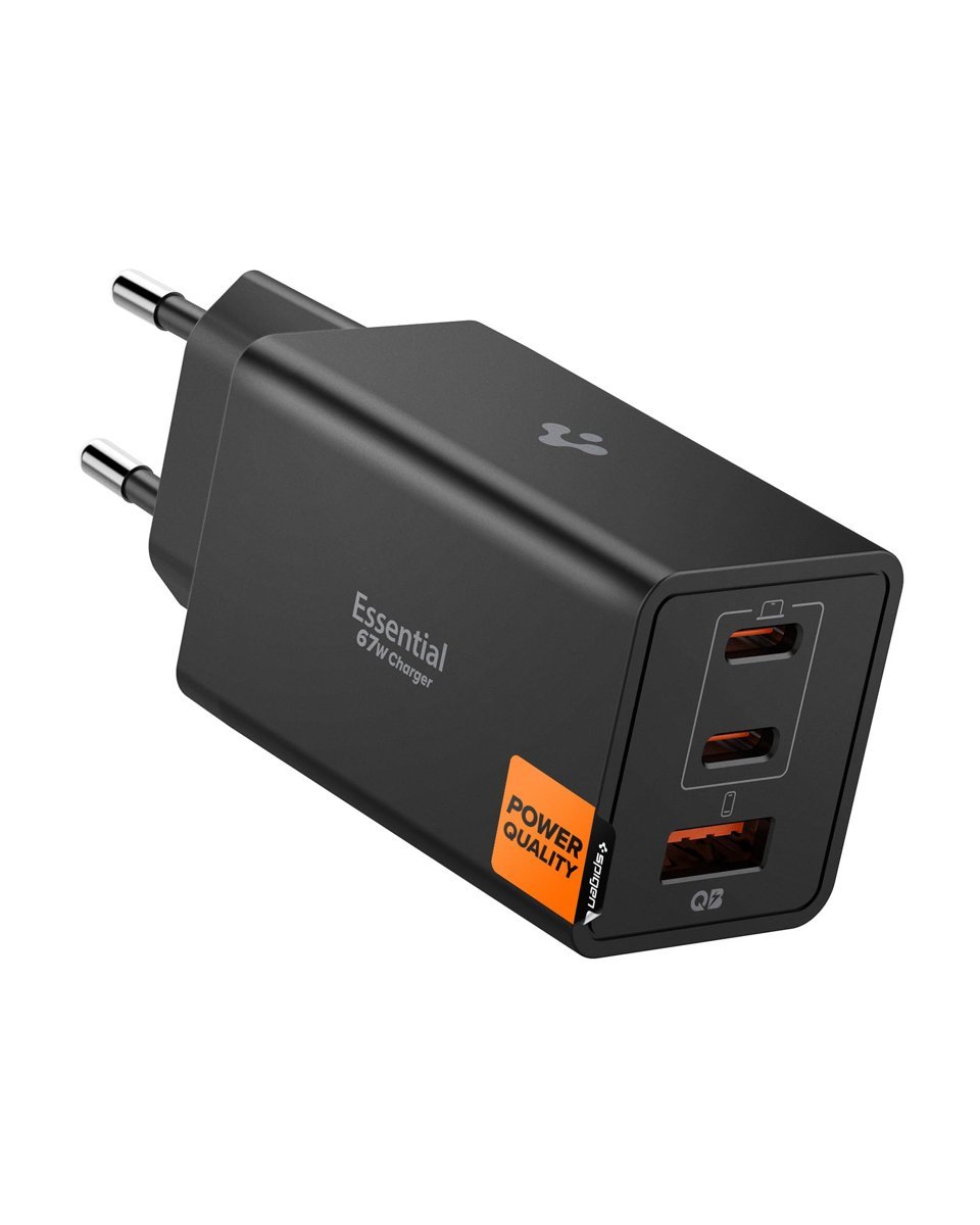 Spigen 67W USB-C + USB-A 3 Port Hızlı Şarj Aleti PPS 3.0 Super Hızlı Şarj GaN Pro Isı Düşürücü Güç Adaptörü Akım Koruma iPhone & Android & iPad & MacBook Type-C Siyah - ACH09458 (Spigen TR Garantili)