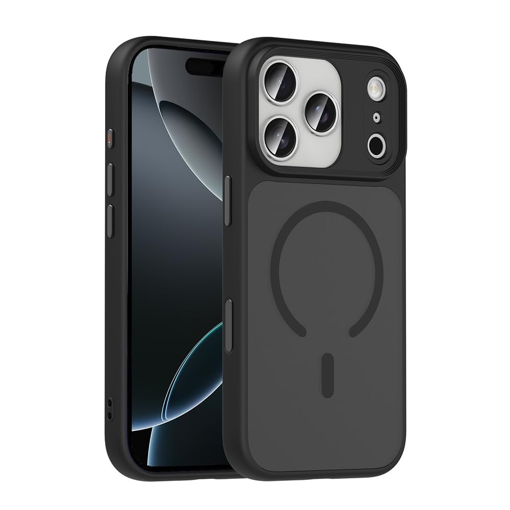 Senon Apple iPhone 17 Pro Max İçin Kılıf Mat Arka Yüzey Magsafe Uyumlu Şarj Özellikli Zore Flet M-safe Kapak (Siyah)