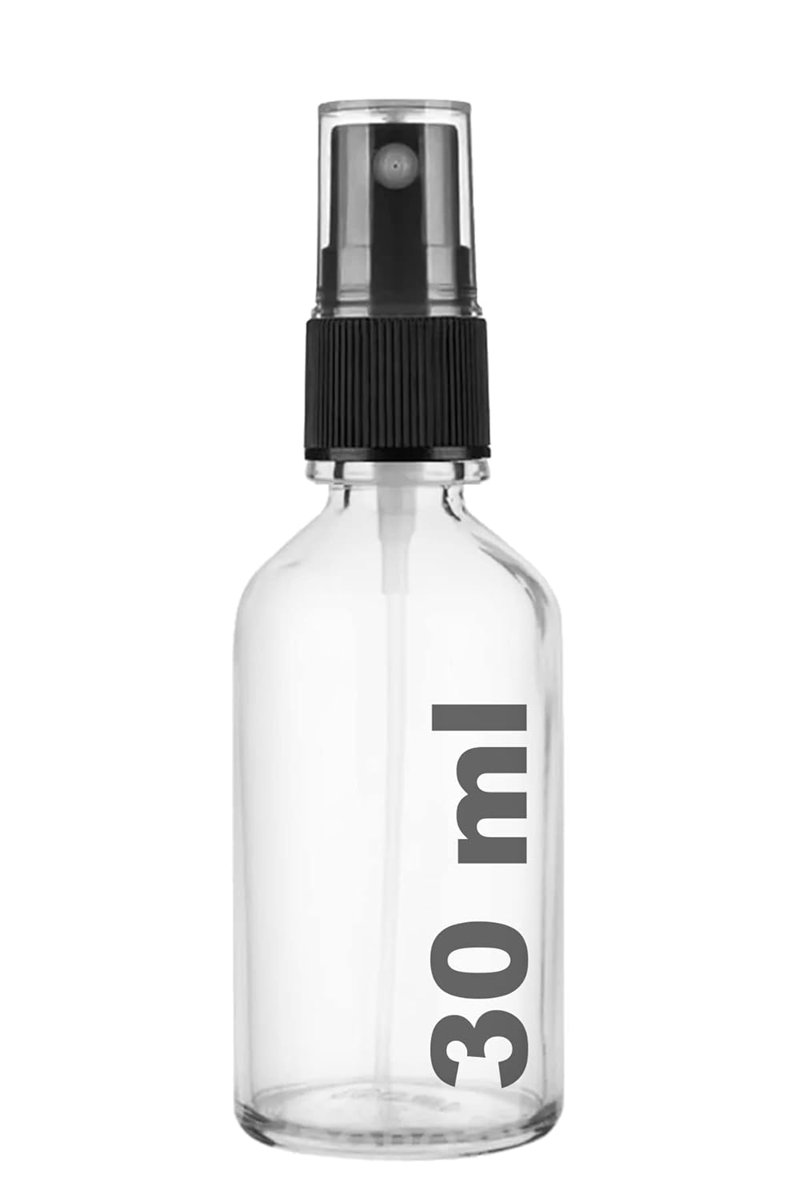 30 ml Kapaklı Siyah Sprey Şeffaf 30 Cc Fısfıs Kolonya Dezenfektan Şeffaf Cam Şişe 2 Adet (Şeffaf Şişe | Siyah Sprey, 30 ml)