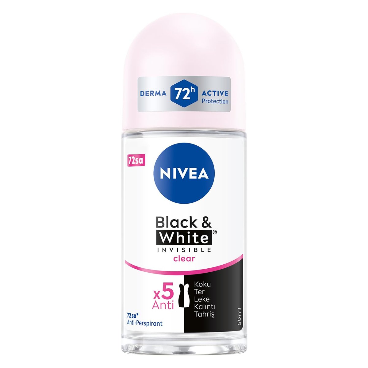 NIVEA Kadın Roll On Deodorant Black  White Invisible Clear 72 Saat Anti-Perspirant Koruma (50 ml)