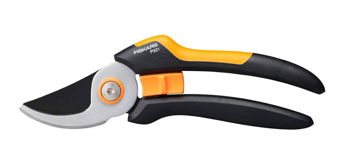 Fiskars Bypass M Bahçe Makası, Masif, P321, Taze dallar ve çalılar için, Yapışmaz kaplama, Paslanmaz çelik bıçaklar, Uzunluk: 20,1 cm, Siyah/Turuncu, 1057162