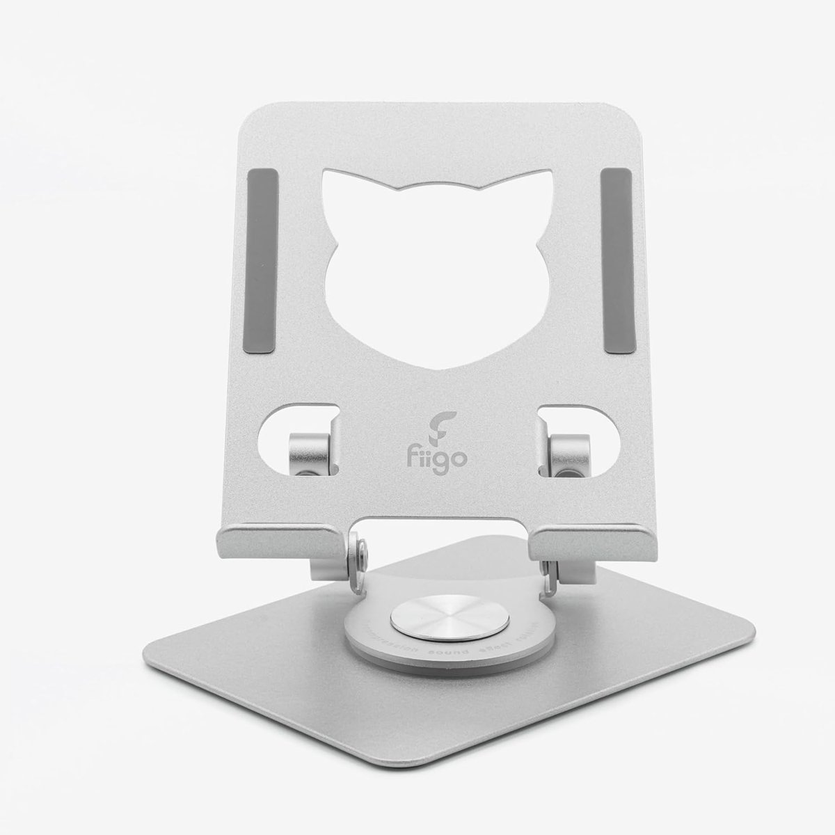 fiigo 360 Derece Dönebilen Tablet ve Telefon Standı Kedi Figürlü Metal Silver