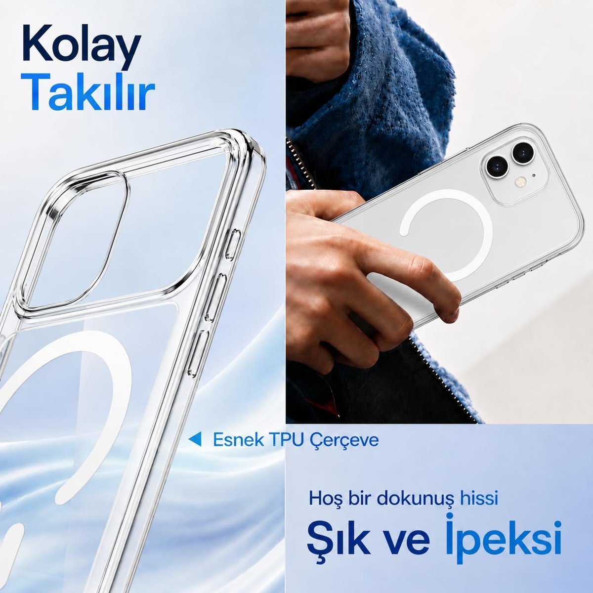 iPhone 11 Uyumlu Şeffaf Telefon Kılıfı, MagSafe ile Uyumlu, Kristal Şeffaf Tasarım, Kablosuz Şarj Destekli, İnce ve Hafif – BiElite