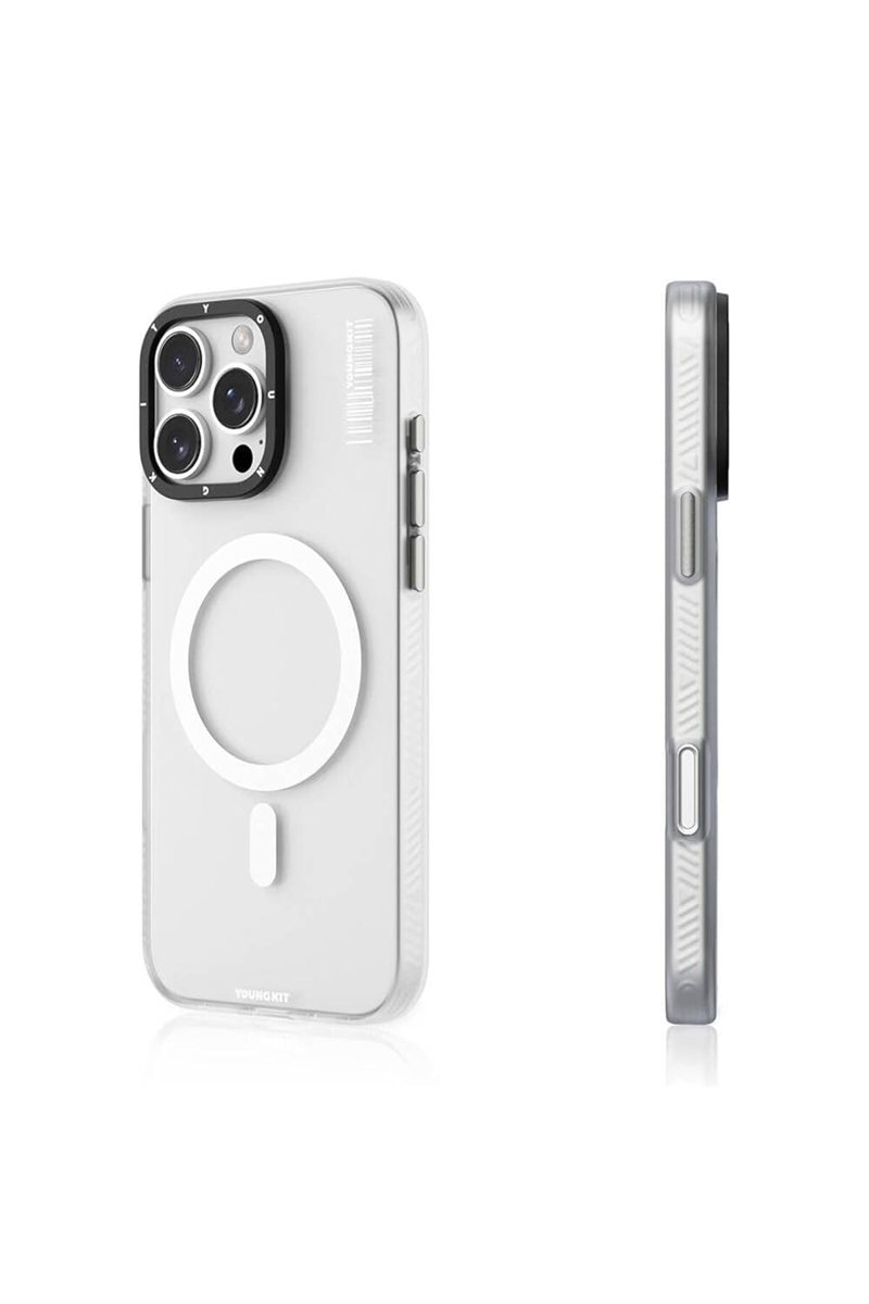 Youngkit iPhone 16 Pro Max Uyumlu Kılıf Magsafe ile Uyumlu Youngkit Hidden Sand Serisi Kapak Beyaz