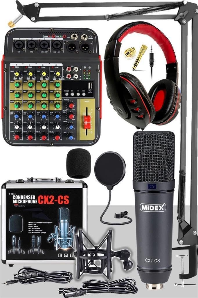Midex Wizard Paket-2 CX2 Stüdyo Mikrofon MDX-04FXU Stüdyo Kayıt Mikseri Kulaklık Ekipman Seti
