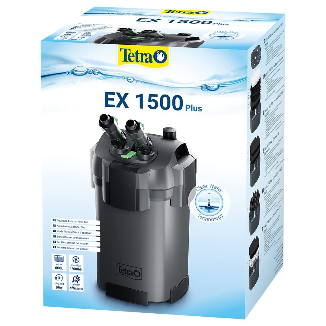 Tetra Akvaryum dış filtre EX 1500 Plus – 600 litreye kadar akvaryumlar için güçlü filtre, kristal berraklığında balık dostu su sağlar, iç mekan
