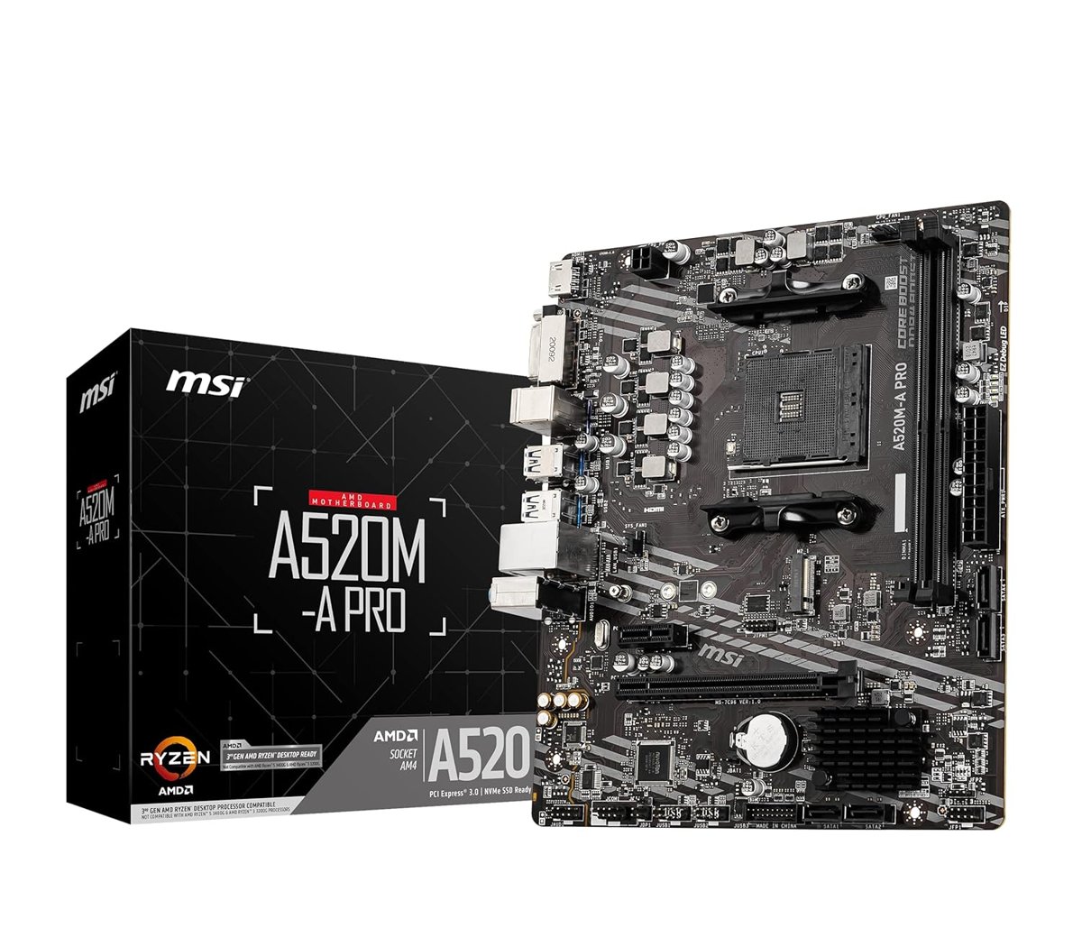 MSI A520M-A PRO AM4 DDR4 Bellek 4600(OC) DVI HDMI M.2 USB3.2 mATX