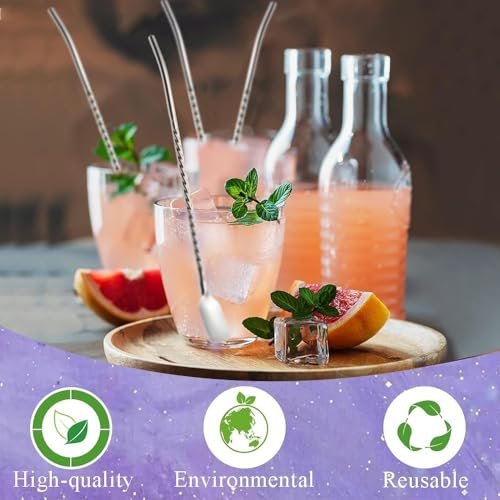 AEE® 7'li Paslanmaz Çelik Kaşıklı Metal Pipet Seti 6 Adet Pipet ve Pipet Temizleme Fırçası Cam Pipet