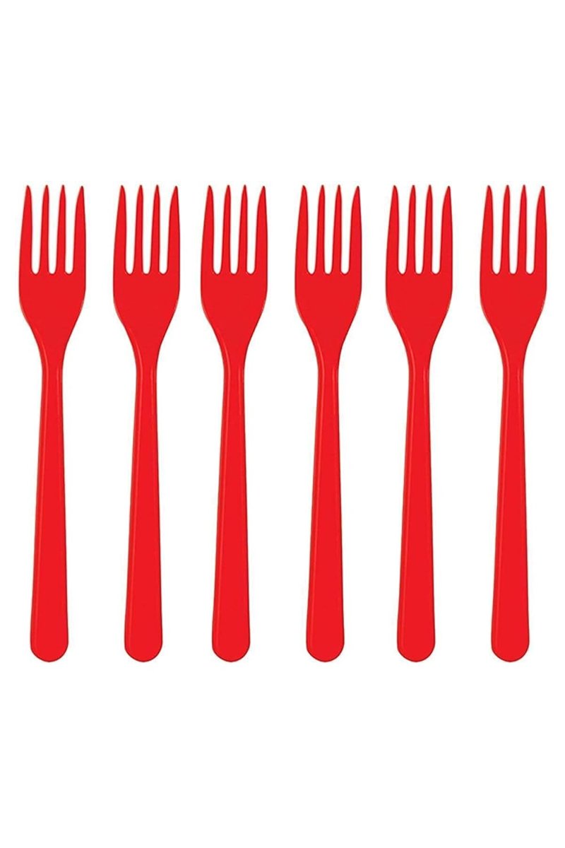 Plastik Kırmızı Çatal 25'li