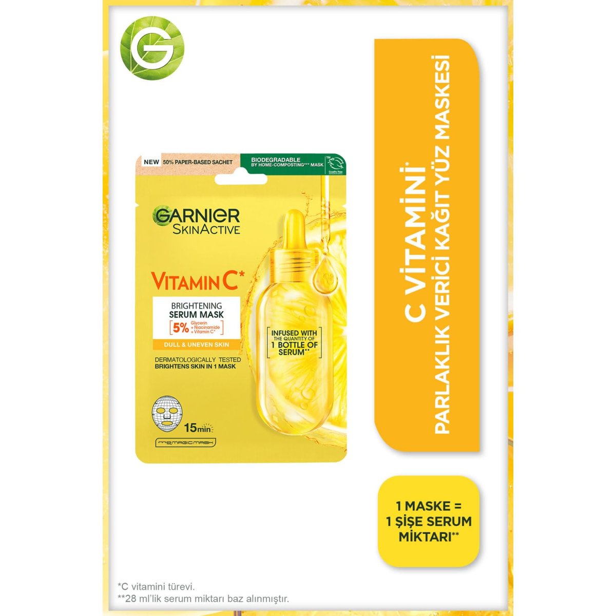 Garnier C Vitamini Parlaklık Verici Kağıt Yüz Maskesi
