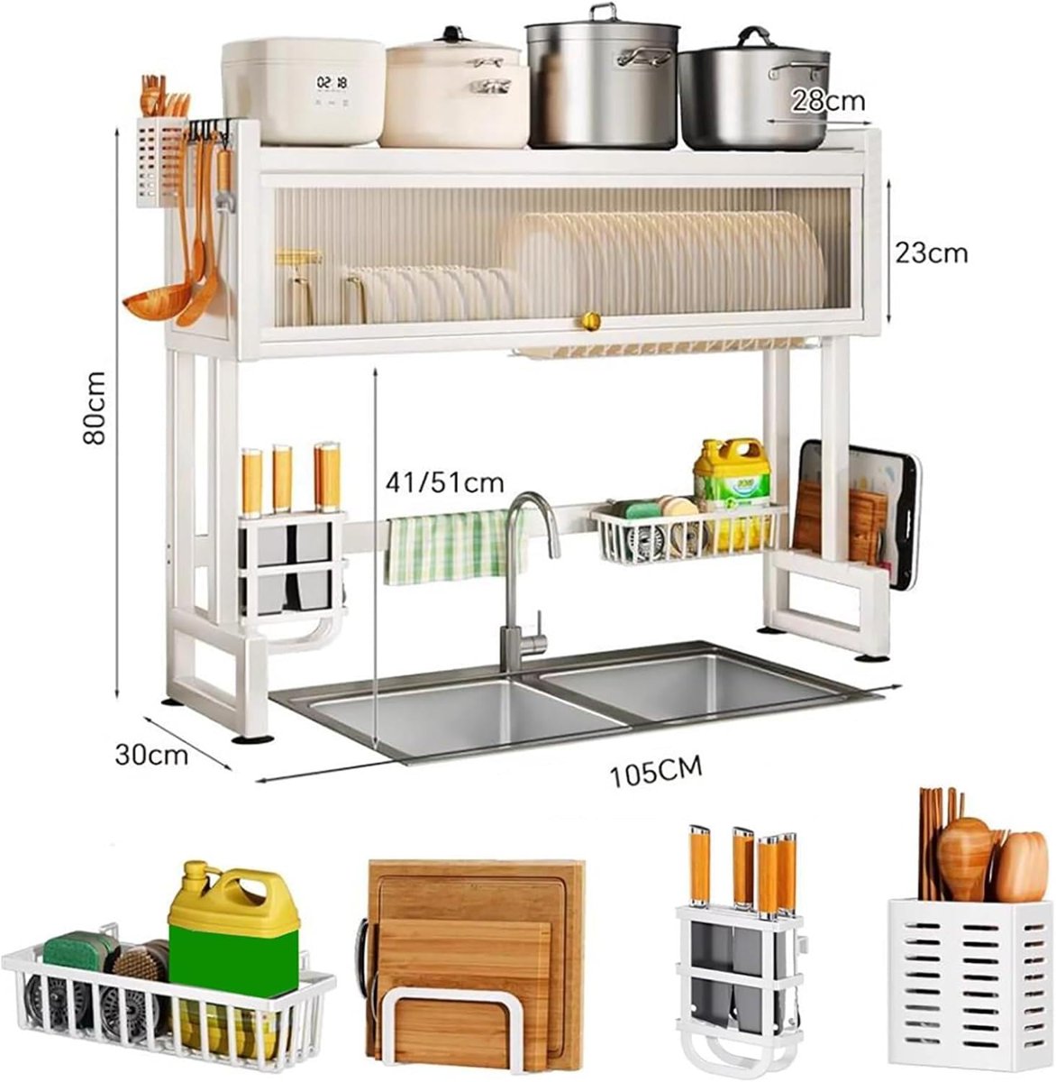 Valkyrie Evye Üstü Bulaşık Kurutmalık 105x30x80 cm Beyaz Çok Amaçlı Mutfak Organizer Raf Beyaz