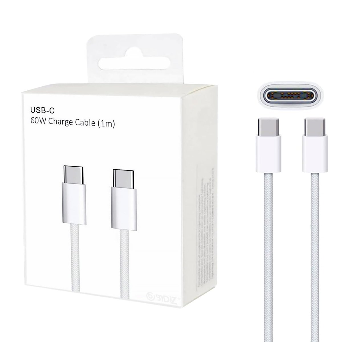 USB-C to USB-C Hızlı Şarj Kablosu Type-C 60W PD, 1m Örgülü Şarj Kablosu; iPhone 15 16 17 Pro Max, Samsung S24 S23 Ultra, iPad Pro ve USB-C Cihazlarla Uyumlu - Bydiz